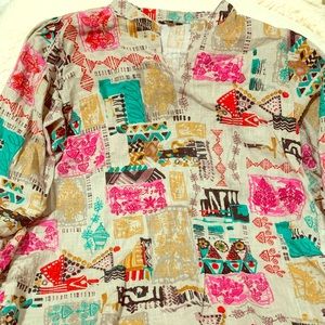 Colourful pure linen full sleeve top